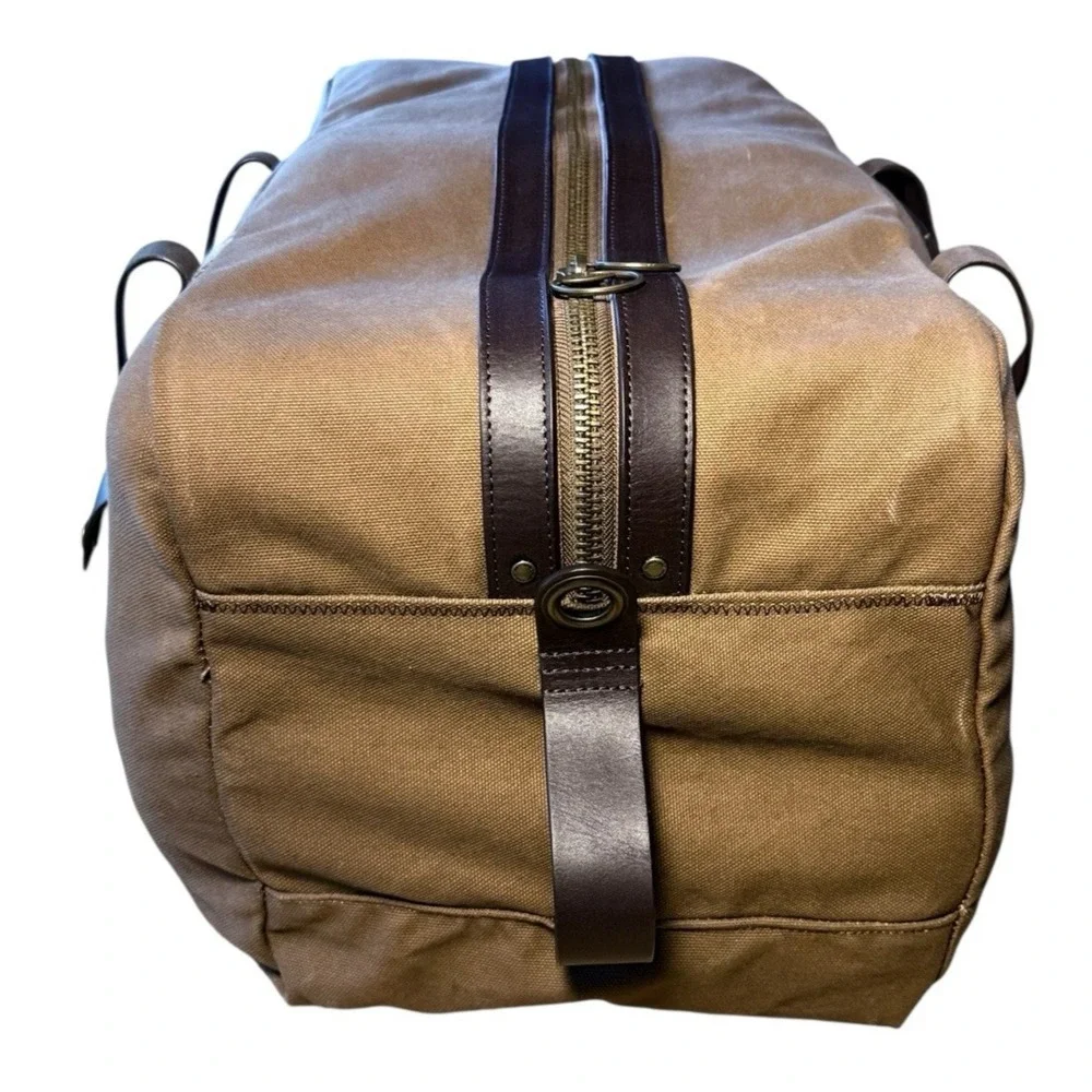 Lands End Waxed Canvas Duffle Bag Brown Heavy Duty Travel Vacation Gym
